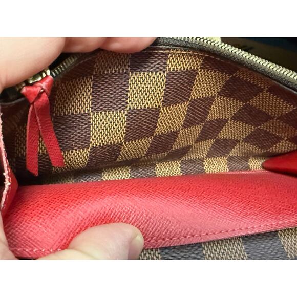 LOUIS VUITTON Damier Ebine Canvas Leather Red Emilie Wallet FAST USA SHIPPING - Picture 7 of 14